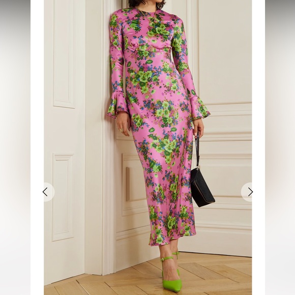 Les Rêveries Dresses & Skirts - Les Reveries Floral Print Satin Long Sleeve Dress